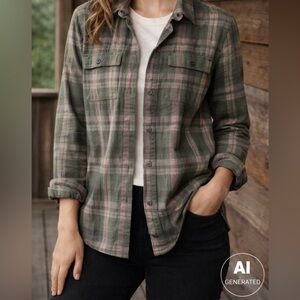 Women’s REI Green and Pink Plaid Button Down Shirt (size xs)